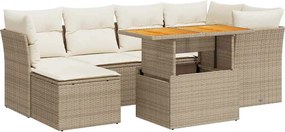 vidaXL Set canapele de grădină, 7 piese, cu perne, bej, poliratan