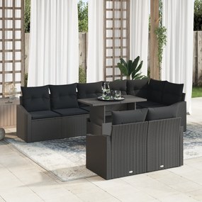 vidaXL Set canapea de grădină, 9 piese cu perne, ratan negru.
