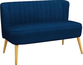HOMCOM Canapea design retro 2 locuri, picioare din lemn, 117 cm x 56,5 cm x 77 cm, Albastru | Aosom Romania