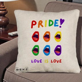 Perna Personalizata Pride Love is Love Curcubeu, 40x40 cm, Bej Canapea, Husa Detasabila, Perna Inclusa, BEKZ®