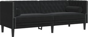 vidaXL Canapea Chesterfield cu pernuțe/3 locuri, negru, catifea