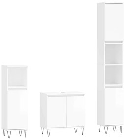 3190277 vidaXL Set mobilier de baie, 3 piese, alb extralucios, lemn compozit