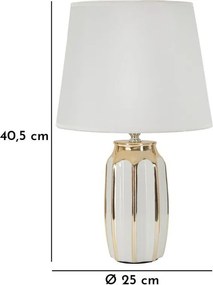 Veioză albă-aurie din ceramică cu abajur textil (înălțime 40,5 cm) Cassy – Mauro Ferretti