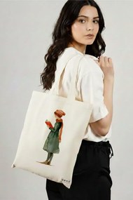 Sacosa de Panza pentru Cumparaturi, Geanta Tote, model The bookie girl 27 38 x 34.5 cm, Alba, BEKZ®