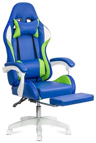 Scaun gaming albastru piele ecologica cu suport picioare si banda LED RGB OFF 298
