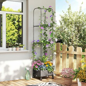Outsunny Jardinieră Înălțată Autoirigantă din Metal cu Spalier de 185 cm, cu 4 Roți Blocabile pentru Plante Cățărătoare, Recipient cu Găuri de Drenaj pentru Legume și Flori, Negru | Aosom Romania