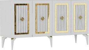 Comoda NORA, alb/auriu, PAL melaminat, 150x40x79 cm