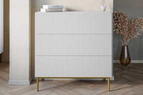 Comoda Nicole cu trei sertare cu picioare metalice 100 cm - alb mat / picioare aurii
