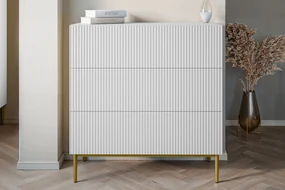 Comoda Nicole cu trei sertare cu picioare metalice 100 cm - alb mat / picioare aurii