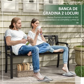 Outsunny Scaun de Terasa, Scaun Dublu cu Spatar cu Model Floral, pentru Gradina, Veranda, Negru | Aosom Romania