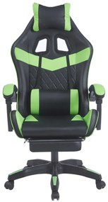 Scaun gaming, sistem iluminare bandă LED RGB, masaj în perna lombară, suport picioare, Negru/Verde
