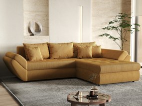 Colțar extensibil dumonde cu ladă de depozitare si sezut confortabil din spuma high-density, Loana Zoom Mustar II 270x185 cm