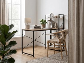 Birou cu raft LOFTY 120x60 cm, negru / decor stejar