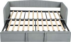 HOMCOM Pat Canapea 90/180x190 cm, Pat Extensibil Convertibil în Pat Dublu, Tapițerie, Cotiere, 2 Buzunare, Lamele din Plop, pentru Living sau Oaspeți, Gri Deschis | Aosom Romania