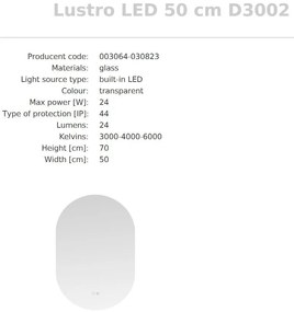 Oglinda baie cu iluminat LED IP44 Mirror LED 50x70cm