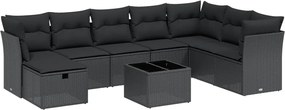 vidaXL Set mobilier de grădină cu perne, 9 piese, negru, poliratan