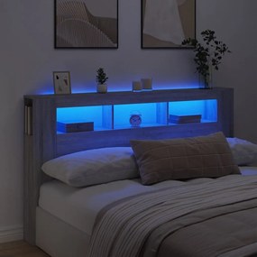 837363 vidaXL Tăblie de pat cu LED, gri sonoma, 160x18,5x103,5 cm, lemn