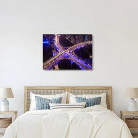 Tablou pe sticlă cu o interesecție mare noapte (70x50 cm)