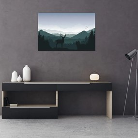 Tablou - Cerb cu lup pe stânci (90x60 cm)