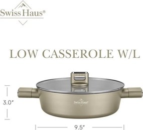 Oală joasă Swiss Haus SH-SCLC24CH, 2,8 l, 24 cm, acoperire ceramică Sapphire, cuptor până la 160 °C, inducție, culoare șampanie