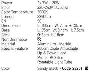 Lustra cu Iluminat LED Sus si Jos, MARBLE BLACK