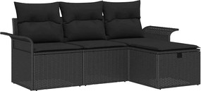 vidaXL Set de canapele pentru grădină cu pernă 4 pcs Negru Rattan poli