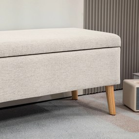 HOMCOM bancă cu spațiu de depozitare 110 x 39 x 45 cm din material cu aspect de in, picioare din lemn de cauciuc, capacitate 220 kg, bej | Aosom Romania
