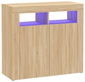 804331 vidaXL Servantă cu lumini LED, stejar sonoma, 80x35x75 cm