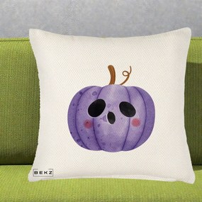Perna Decorativa Dovleac Halloween Mov Kawaii, 40x40 cm, Crem Reliefat, Husa Detasabila, Perna Inclusa, BEKZ®