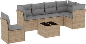 vidaXL Set canapele de grădină, 7 piese, cu perne, bej, poliratan
