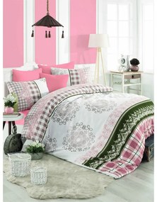 Lenjerie de pat albă-roz din bumbac ranforcé pentru pat de o persoană 140x200 cm Nazenin – Mijolnir