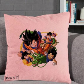 Perna Personalizata Dragon Ball Goku si Shenron Actiune, 40x40 cm, Roz, Husa Detasabila, Perna Inclusa, BEKZ®
