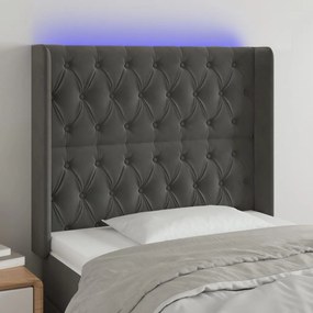 vidaXL Tăblie de pat cu LED, gri închis, 93x16x118/128 cm, catifea