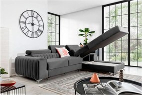 Colțar gri închis extensibil/cu spațiu de depozitare cu tapițerie din catifea (cu colț pe partea dreaptă/cu șezlong) Grayson – ELTAP