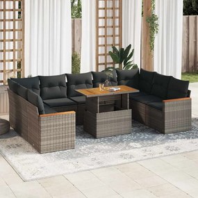vidaXL Set mobilier de grădină cu perne, 10 piese, gri, poliratan
