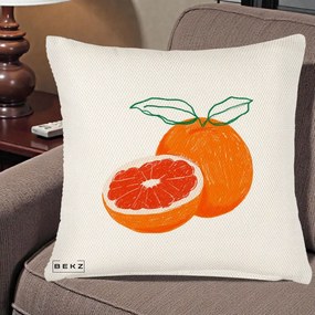 Perna Decorativa Grepfrut Citrus, 40x40 cm, Crem Reliefat, Husa Detasabila, Perna Inclusa, BEKZ®
