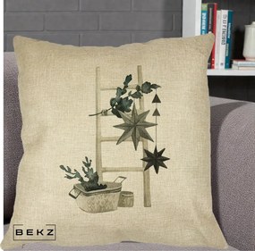 Perna Decorativa Scara Scandinavica cu Stele, 40x40 cm, Crem, Husa Detasabila, Perna Inclusa, BEKZ®