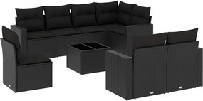 vidaXL Set mobilier de grădină cu perne, 9 piese, negru, poliratan
