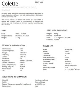 Lustra LED suspendata design ultra-modern, dimabila cu telecomanda, 60cm Colette auriu roze