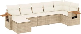 vidaXL Set canapele de grădină, 7 piese, cu perne, bej, poliratan