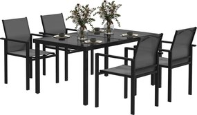 Outsunny Masă de grădină exterioară cu 4 scaune empilabile, blat din sticlă securizată 140 cm, negru | Aosom Romania