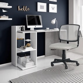 Masă PC, beton/alb mat, ANDREO