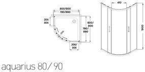 Cabină de duș curbată Aquarius fără cădiță de duș 80x80 cm cu strat de acoperire Easy Clean