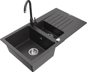 Mexen Matias chiuvetă granit 1,5-camere cu scurgător și baterie de bucătărie Telma, negru cu pete - 6502-76-670200-76