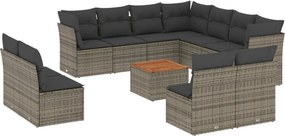 vidaXL Set canapea de grădină cu perne, 12 piese, gri, poliratan