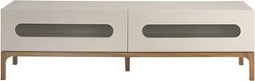 Comoda TV design modern cu iluminare interioara Gray and Walnut