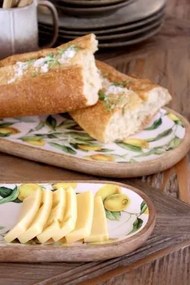 Tavă decorativă servire, stil mediteranean, decor lămâi, din lemn de mango, „Tours”