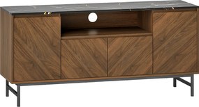 HOMCOM Comodă TV pentru televizoare până la 165,1 cm comodă TV din lemn cu compartiment deschis și orificiu pentru cabluri, efect marmură, 140x39x66cm, nuc | Aosom Romania