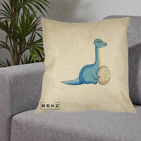 Perna Decorativa Brontosaur cu Ou, 40x40 cm, Crem, Husa Detasabila, Perna Inclusa, BEKZ®