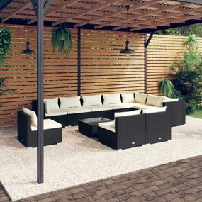 3102599 vidaXL Set mobilier de grădină cu perne, 11 piese, negru, poliratan